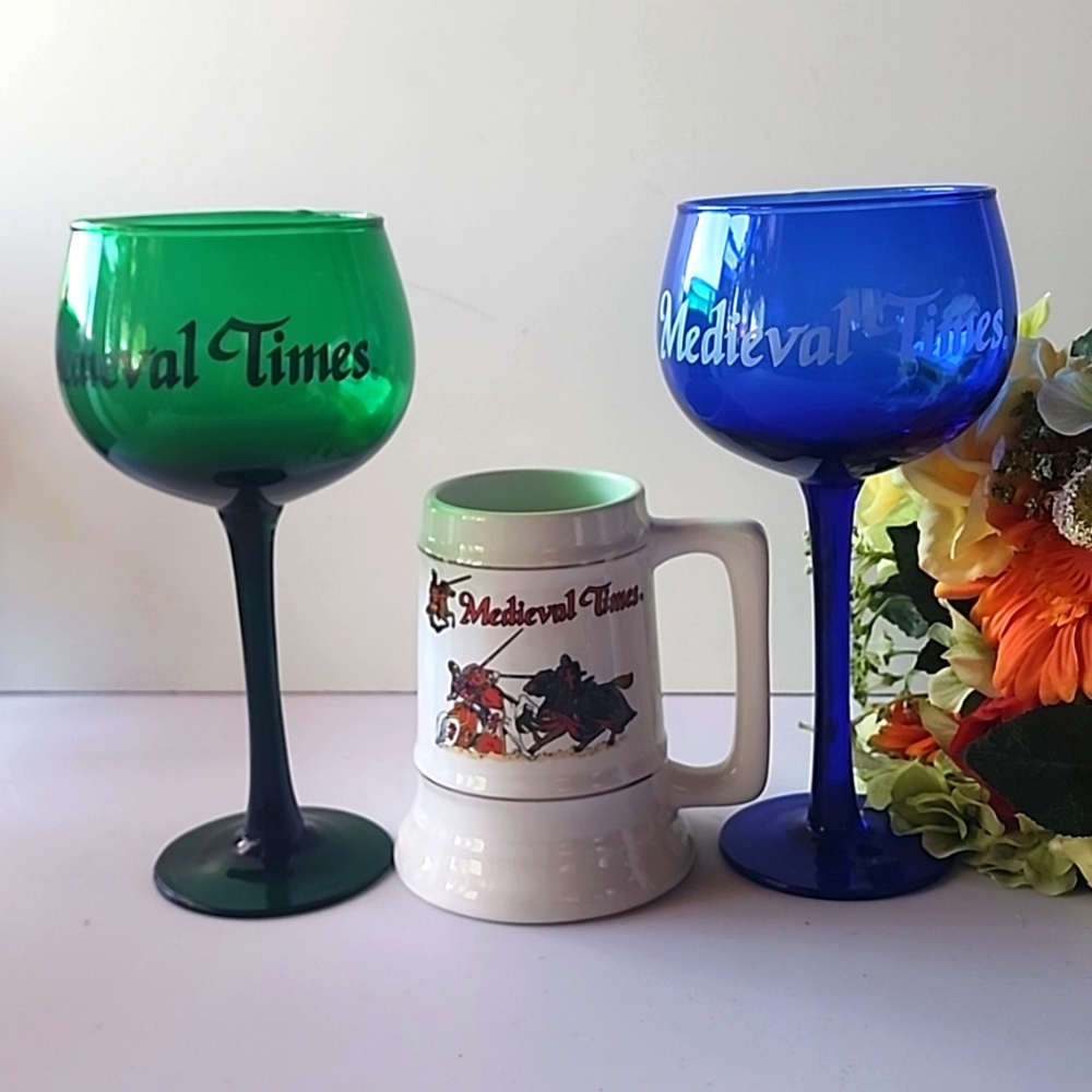 Set of 3 Medieval Times. 2 Wine/Water Glasses Are NWT.